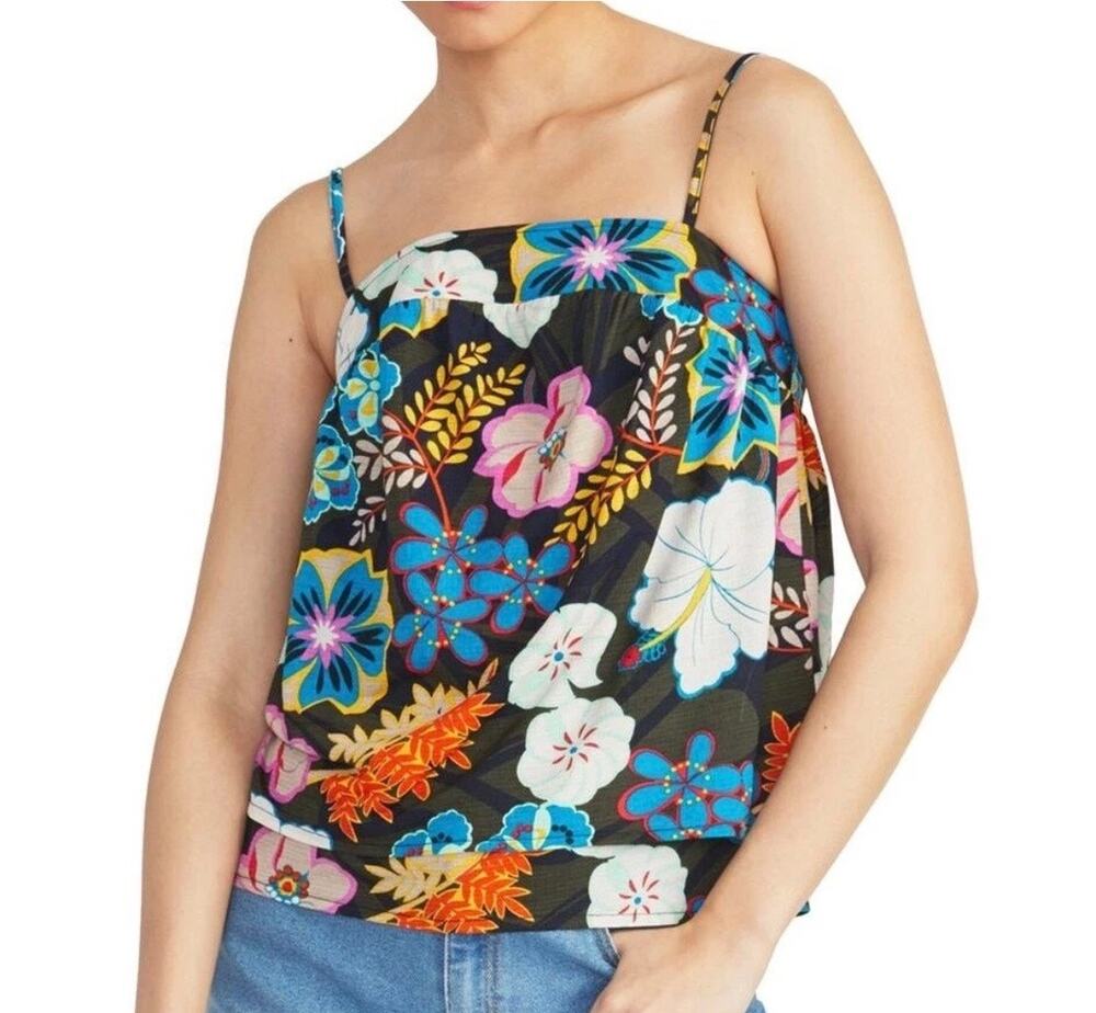 Rachel Roy Rikki Tropical Midnight Combo tiered camisole tank top blouse sz M